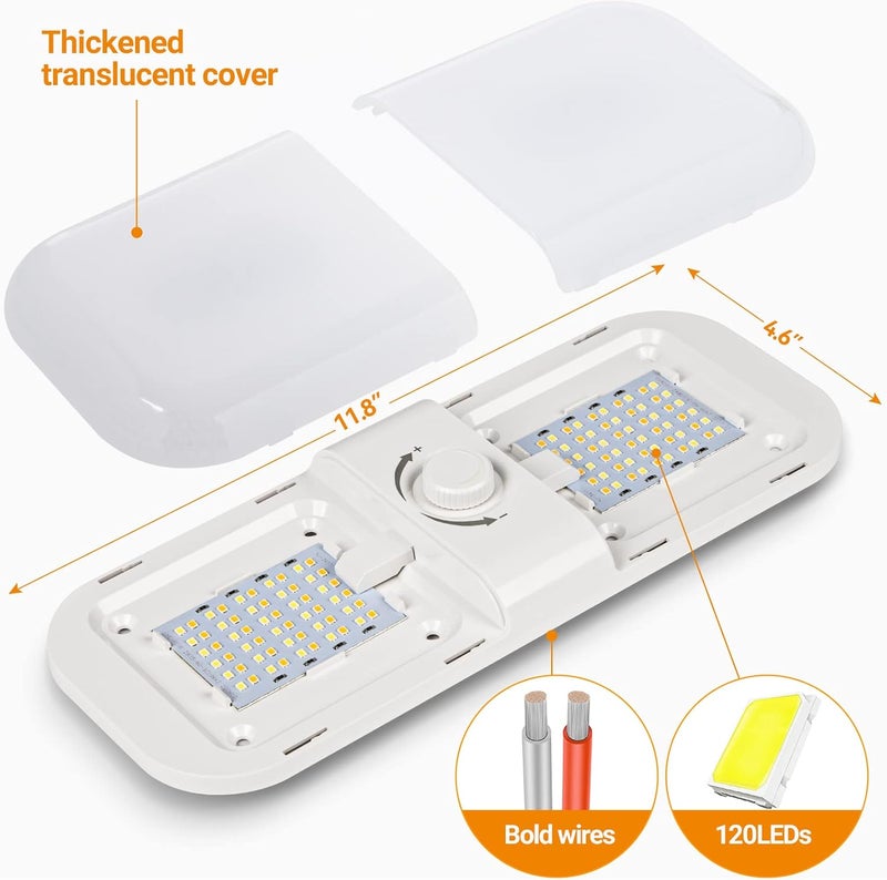 CT CAPETRONIX RV Lights Interior 1700LM, 3 Color TEM Camper Lights, Dimmable 12v Volt Led Lights Fixture, Ceiling Dome Light w Switch for Camper/Car/Trailer/Boat (Warm Cool Natural White) 2Pack - Image 5